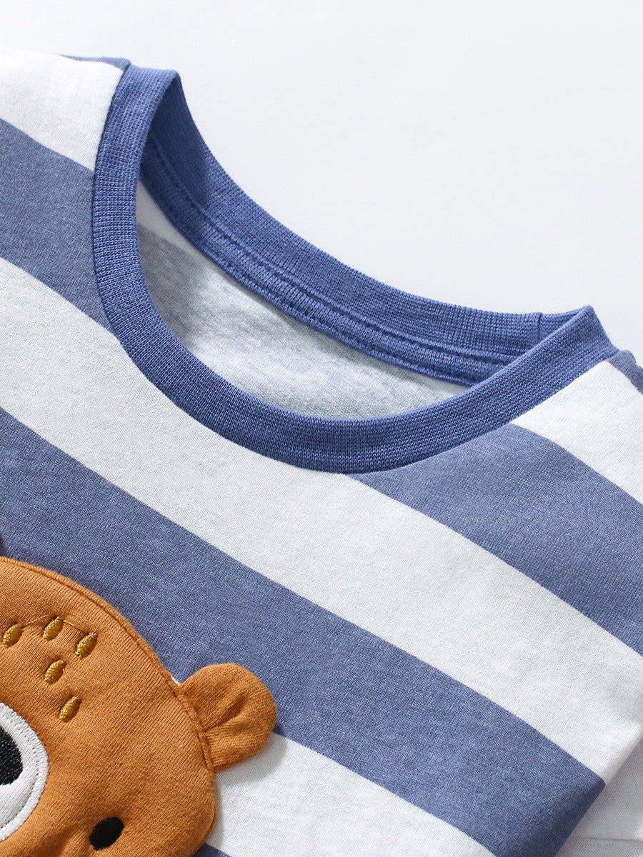 Arrival Autumn Girls’ 3D Teddy Bear Long Sleeves Striped T-shirt in European and American Style-2