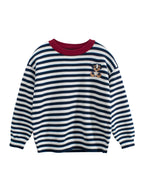 Arrival Baby Kids Puppy Logo and Striped Pattern Crew Neck Long Sleeves Knitted Top-1