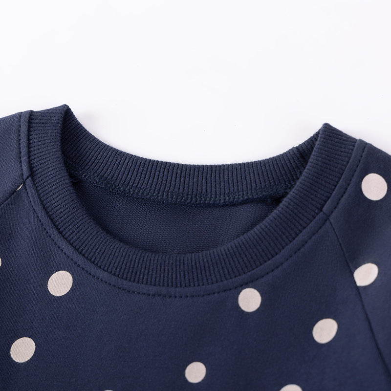 Autumn and Spring Arrival Unicorn Cartoon and Dots Pattern Long Sleeves Dress for Stylish Girls-1