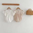 Arrival Summer Baby Kids Girls Embroidery Tulle Patchwork Short Sleeves Onesies-2