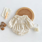 Autumn Arrival Baby Girls Long Sleeves Floral Print Princess Collar Onesies-1