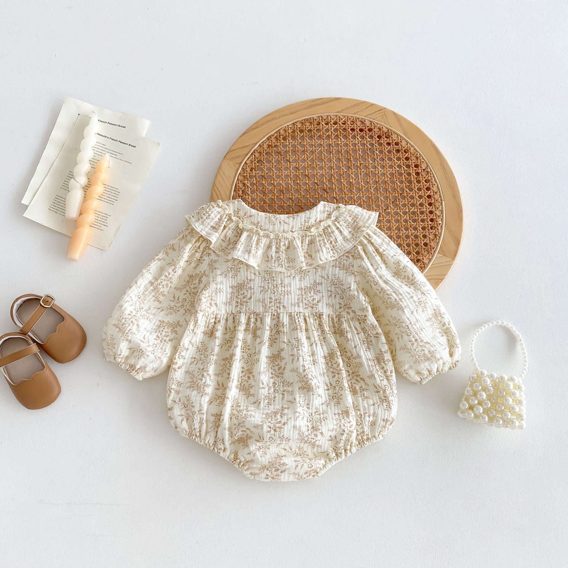 Autumn Arrival Baby Girls Long Sleeves Floral Print Princess Collar Onesies-1