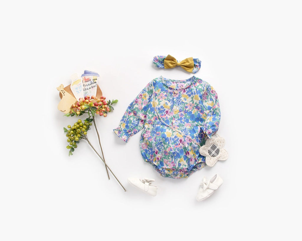 Baby Girl 1pcs Flower Pattern Long Sleeved Fashion Hot Selling Bodysuit Onesies & Headband-2