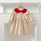 Arrival Autumn Baby Kids Girls Long Sleeves Cherry Pattern Peter Pan Collar Onesies and Dress – Princess Sister Matching Set-2