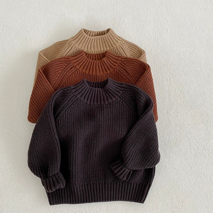 Autumn Arrival Baby Kids Unisex Comfortable Solid Color Knitted Long Sleeves Sweater with Turtleneck-4