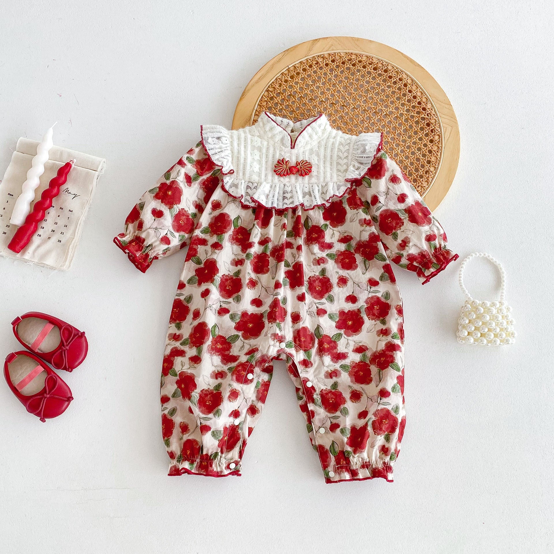Autumn Arrival Baby Girls Long Sleeves Floral Print Romper Bodysuits-0
