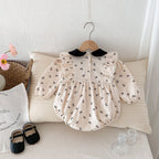 Autumn Arrival Baby Girls Long Sleeves Peter Pan Collar Butterfly Bow Print Onesies-2