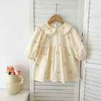 Arrival Autumn Baby Kids Girls Long Sleeves Daisy Floral Embroidery Pattern French Collar Onesies and Dress – Princess Sister Matching Set-1