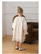 Arrival Lace Trim Design Autumn Girls Long Puff Sleeves Dress-1