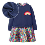 Arrival Autumn Girls Rainbow Embroidery Sweatshirt Patchwork Vivid Floral Dress-1
