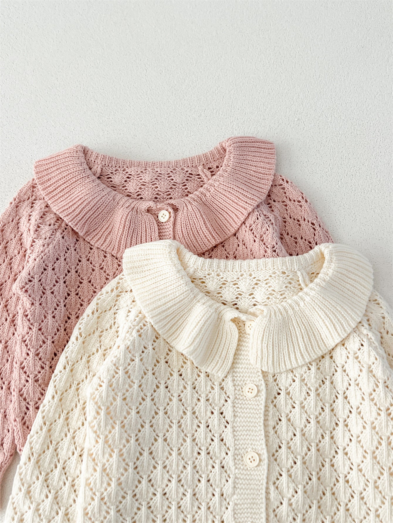 Autumn Arrival Baby Kids Girls Comfortable Hollow-out Geometric Argyle Pattern Knitted Long Sleeves Cardigan-3