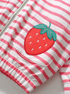 Arrival Baby Kids Girls Strawberry Cartoon And Striped Pattern Zipper Hoodie-3