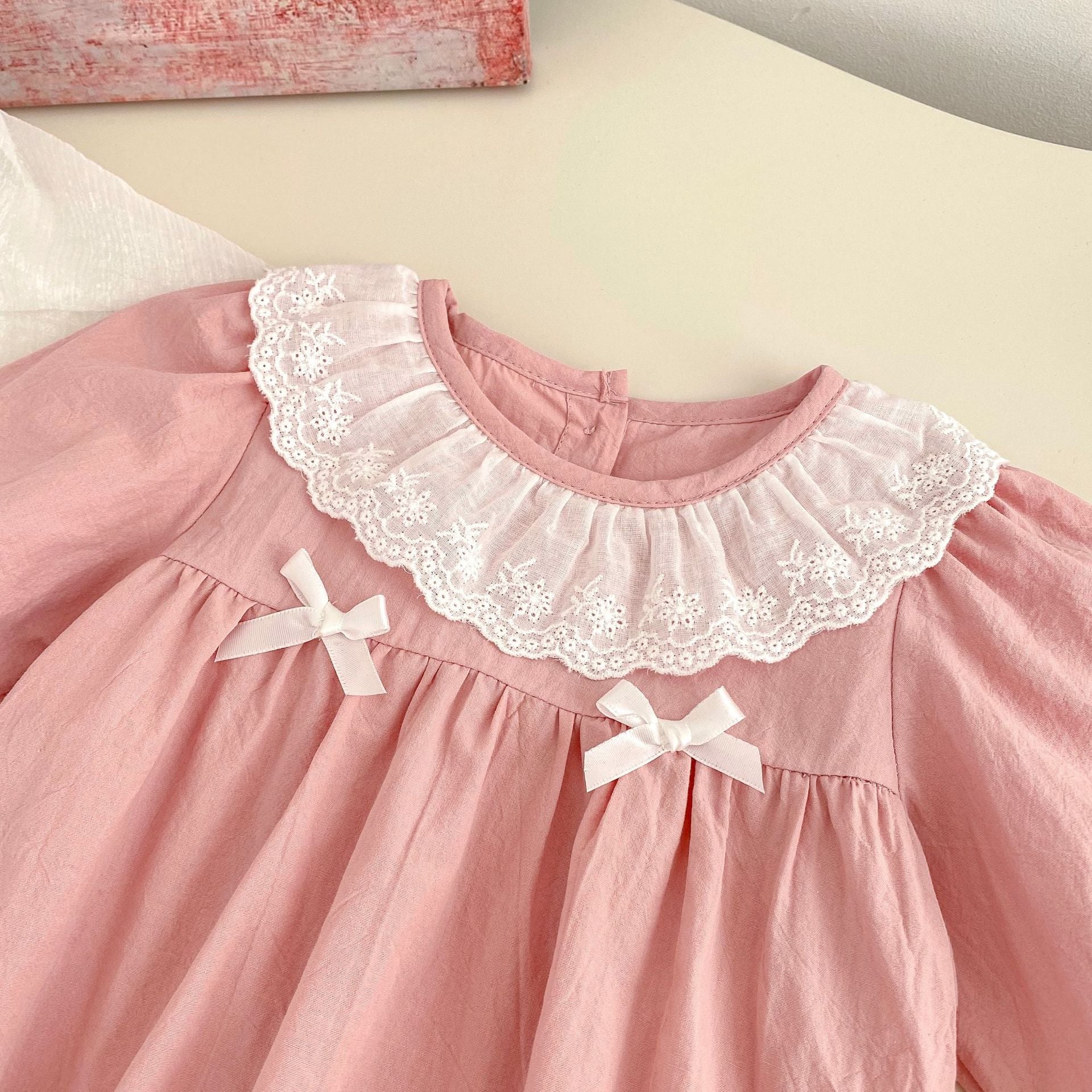 Spring Arrival Baby Girls Long Sleeves Floral Embroidered Collar Onesies Bodysuits-1