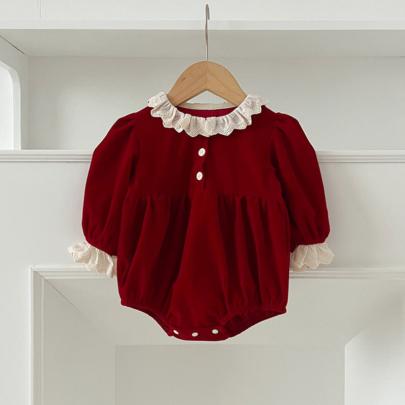 Arrival Autumn Baby Kids Girls Patchwork Lace Trim Long Sleeves Onesies and Dress with Cute Collar – Princess Sister Matching Set-2