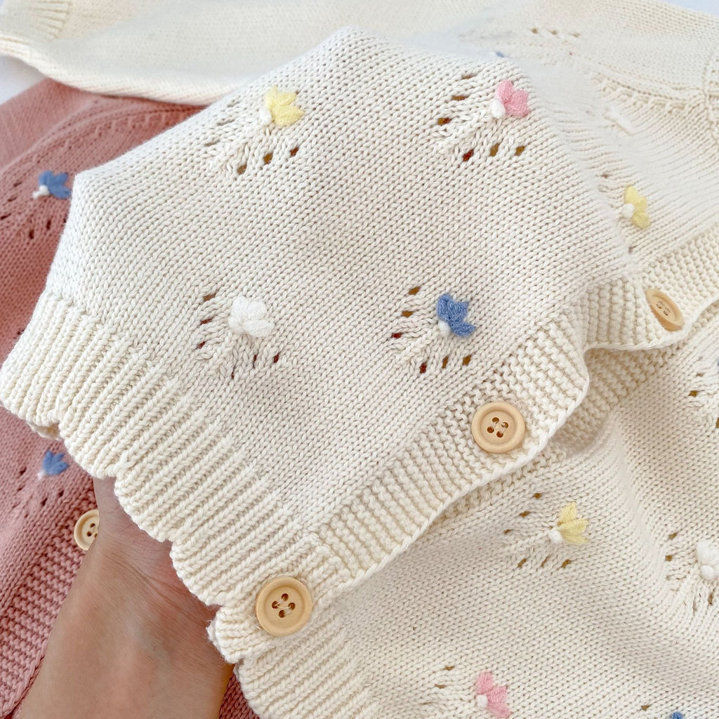 Arrival Baby Girls Comfortable Floral Embroidery Pattern Knitted Long Sleeves Cardigan-3