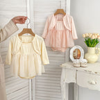 Arrival Summer Girls Short Sleeves Solid Color Top Little Coat and Embroidered Tulle Sleeveless Onesies Dress Set Clothing Set-0