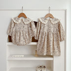 Adorable Baby Lace Collar Romper And Floral Print Girls’ Dress – Princess Sister Matching Set-1