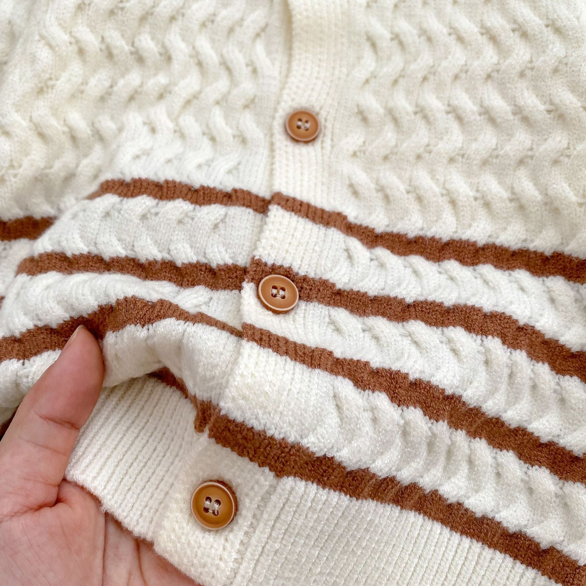 Arrival Autumn Baby Kids Unisex Long Sleeves Striped Knitted Cardigan and Long Trousers – Clothing Set-3