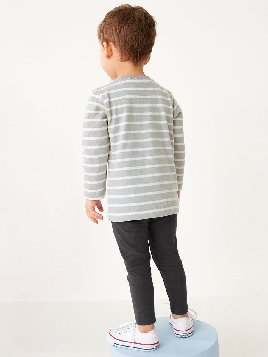 Arrival Spring And Autumn Boys Casual Cartoon Dog Long Sleeves Top Striped T-Shirt And Pants Clothing Set-3