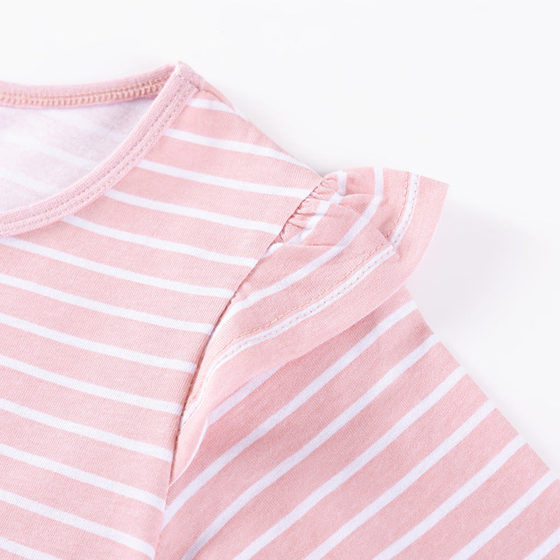 Autumn and Spring Arrival Striped and Cartoon Pattern Long Sleeves Dress for Stylish Girls-2
