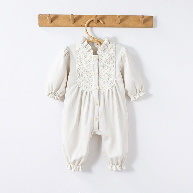 Autumn and Spring Arrival Baby Simple Embroidery Pattern Long Sleeves Rompers-1