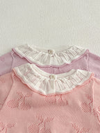Autumn Arrival Baby Girls Cheery Hollow-out Pattern Long Sleeves Onesies with Collar-3