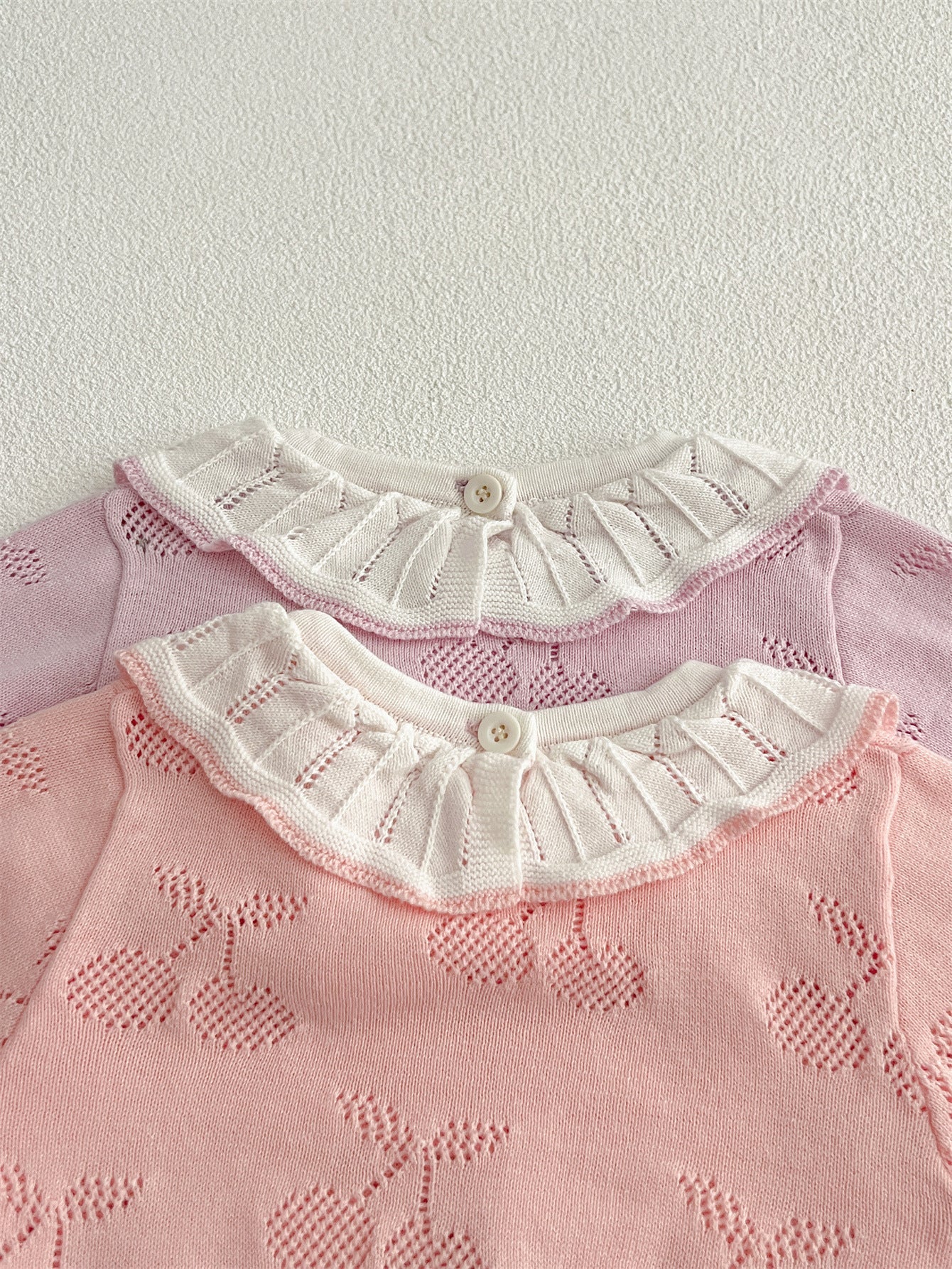Autumn Arrival Baby Girls Cheery Hollow-out Pattern Long Sleeves Onesies with Collar-3