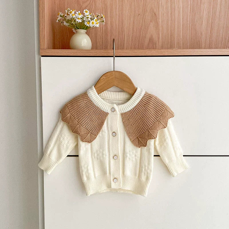 Autumn Arrival Baby Girls Comfortable Color Patchwork Knitted Long Sleeves Cardigan-4