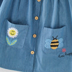 Summer Arrival Cartoon Animals and Flower Embroidered Pattern Fly Sleevels Single Breasted Dress for Stylish Girls-2