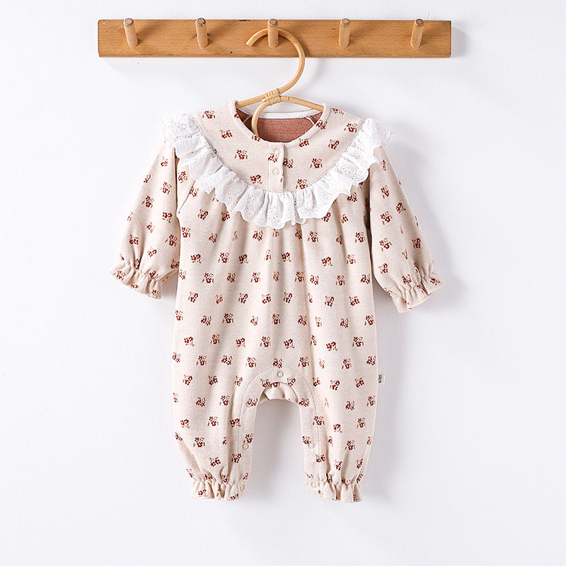 Autumn and Spring Arrival Baby Girls Simple Floral Pattern Long Sleeves Rompers-1