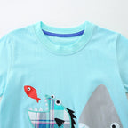 Summer Baby Kids Cartoon Marine Animals Pattern T-shirt and Plaid Shorts Casual Clothing Set for Boys-2