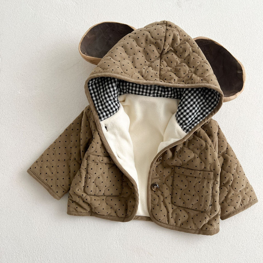 Arrival Baby Kids Unisex Dots Pattern Single Breasted Hooded Thick Corduroy Coat-2