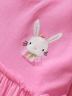 Arrival Autumn Girls Cartoon Rabbit Logo Crew Neck Long Sleeves Pink Tulle Patchwork Princess Dress-3