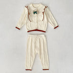 Arrival Autumn Baby Girls Long Sleeves Color Patchwork Jacquard Pattern Knitted Top Cardigan and Long Trousers Clothing Set-4