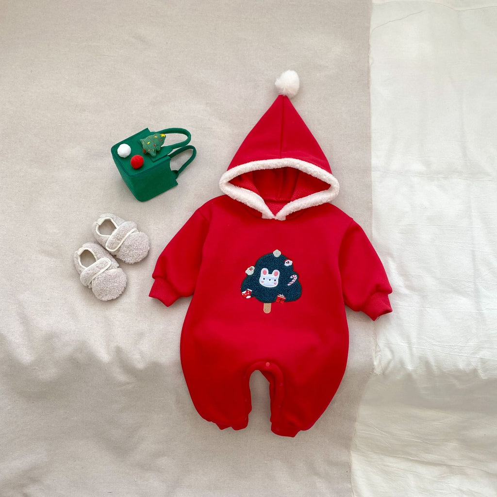 Autumn and Winter Arrival Baby Unisex Christmas Tree Pattern Long Sleeves Casual Rompers-1