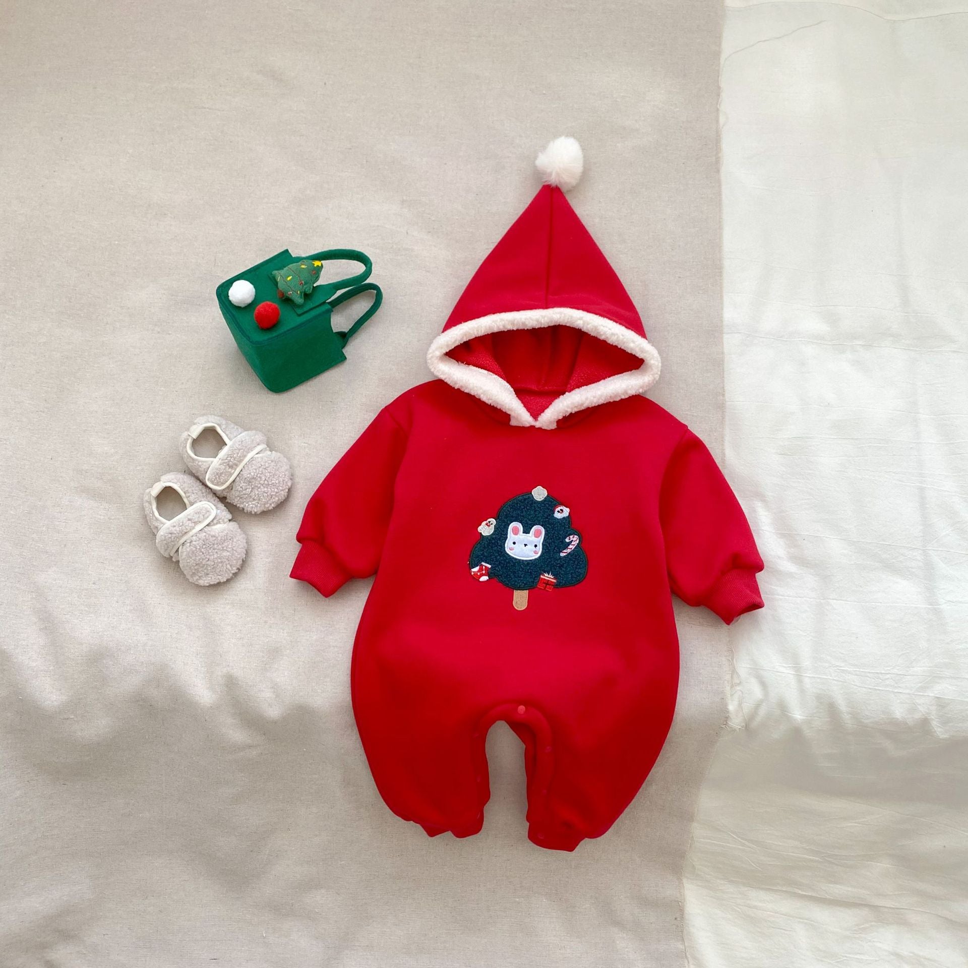 Autumn and Winter Arrival Baby Unisex Christmas Tree Pattern Long Sleeves Casual Rompers-1