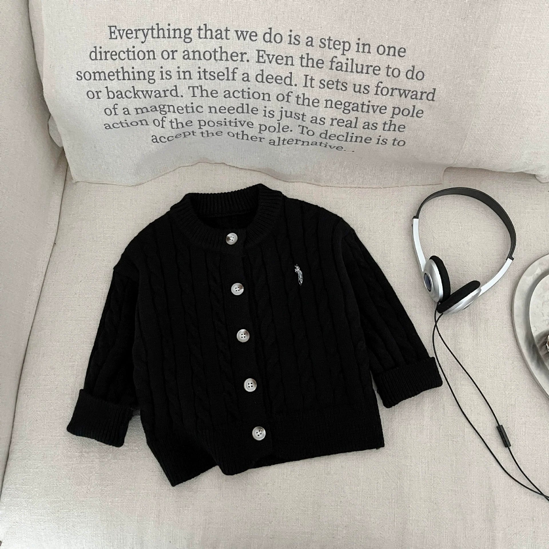 Autumn Arrival Baby Kids Unisex Comfortable Jacquard Pattern Knitted Long Sleeves Cardigan-1