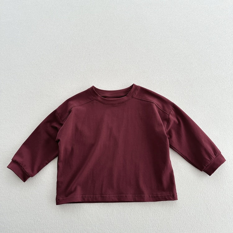Arrival Kids Unisex Soft Comfortable Long Sleeves Solid Color Top Casual T-shirt-2