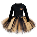 Arrival Girls’ Halloween Costume: Long Sleeves Cartoon Print Witches Cosplay Party Tulle Patchwork Dress-2