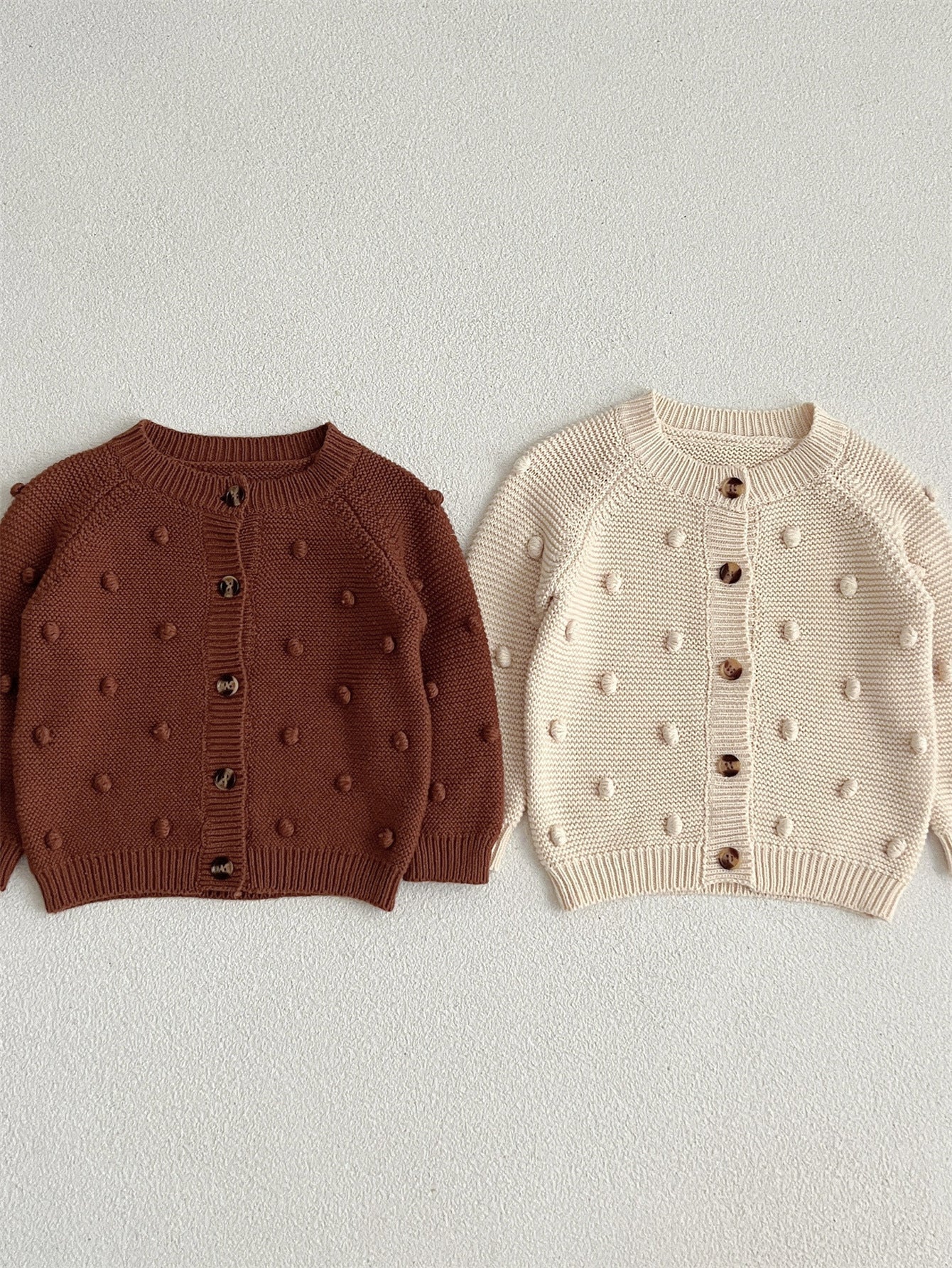 Autumn Arrival Baby Kids Unisex Comfortable 3D Dots Tiny Balls Pattern Knitted Long Sleeves Cardigan-3