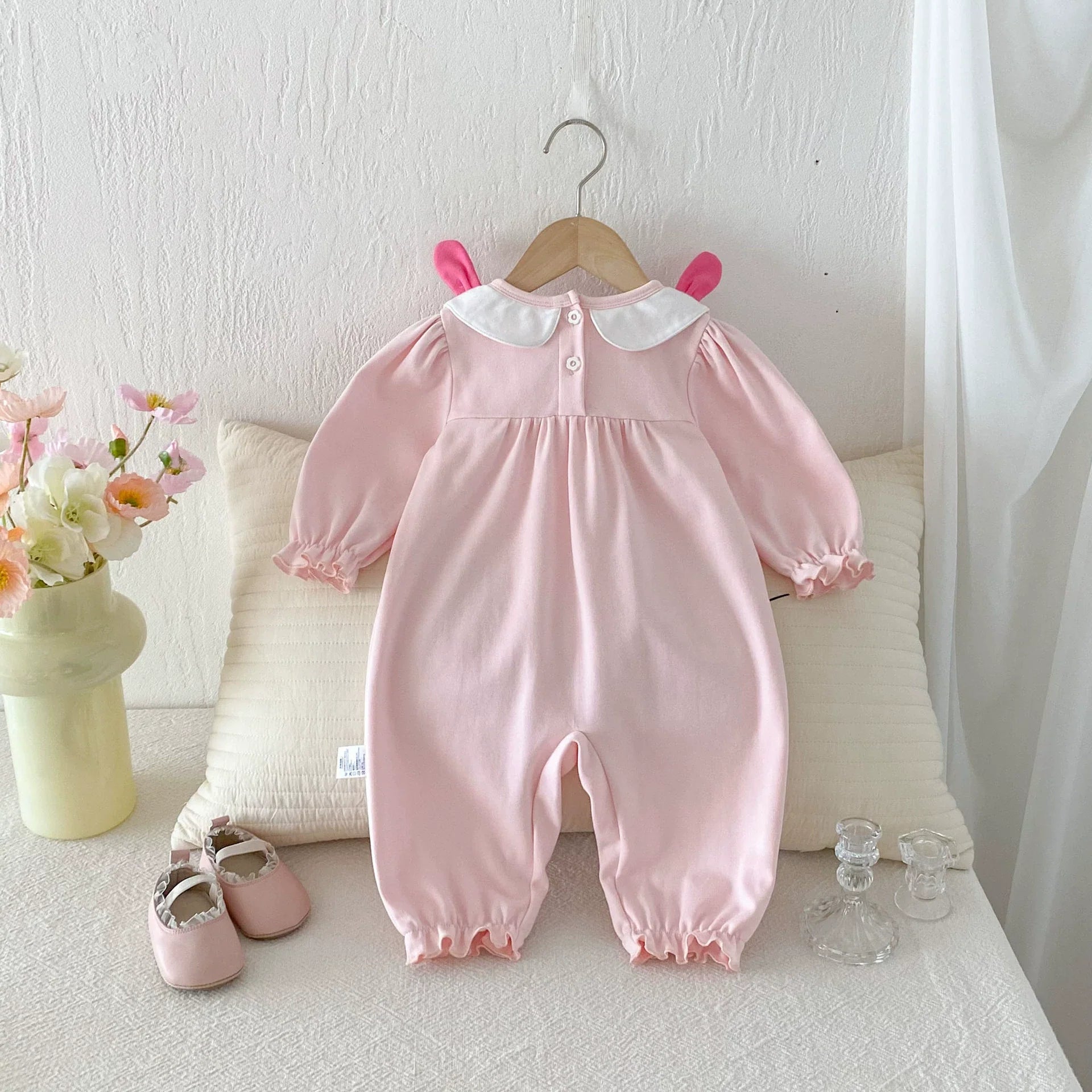 Autumn Arrival Baby Girls Long Sleeves Cartoon Pattern Collar Color Patchwork Rompers-2
