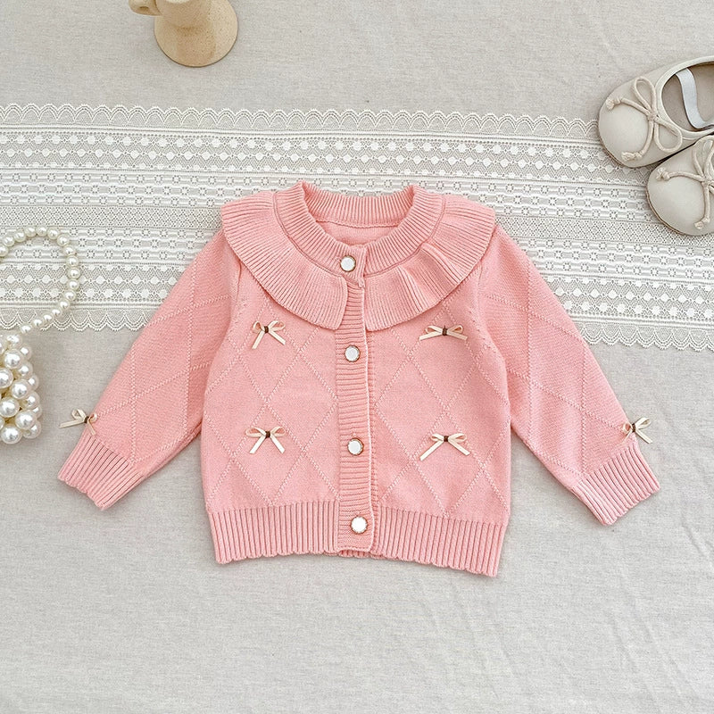 Autumn Arrival Baby Girls Comfortable Butterfly-bows Pattern Knitted Long Sleeves Cardigan-4