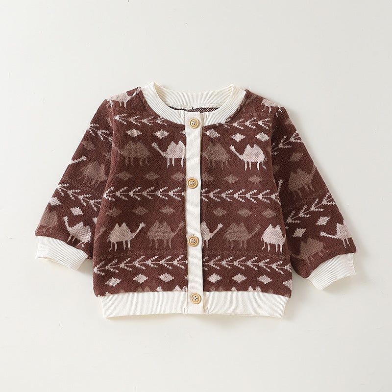 Autumn Arrival Baby Kids Unisex Comfortable Animals and Geometric Pattern Knitted Long Sleeves Cardigan-2