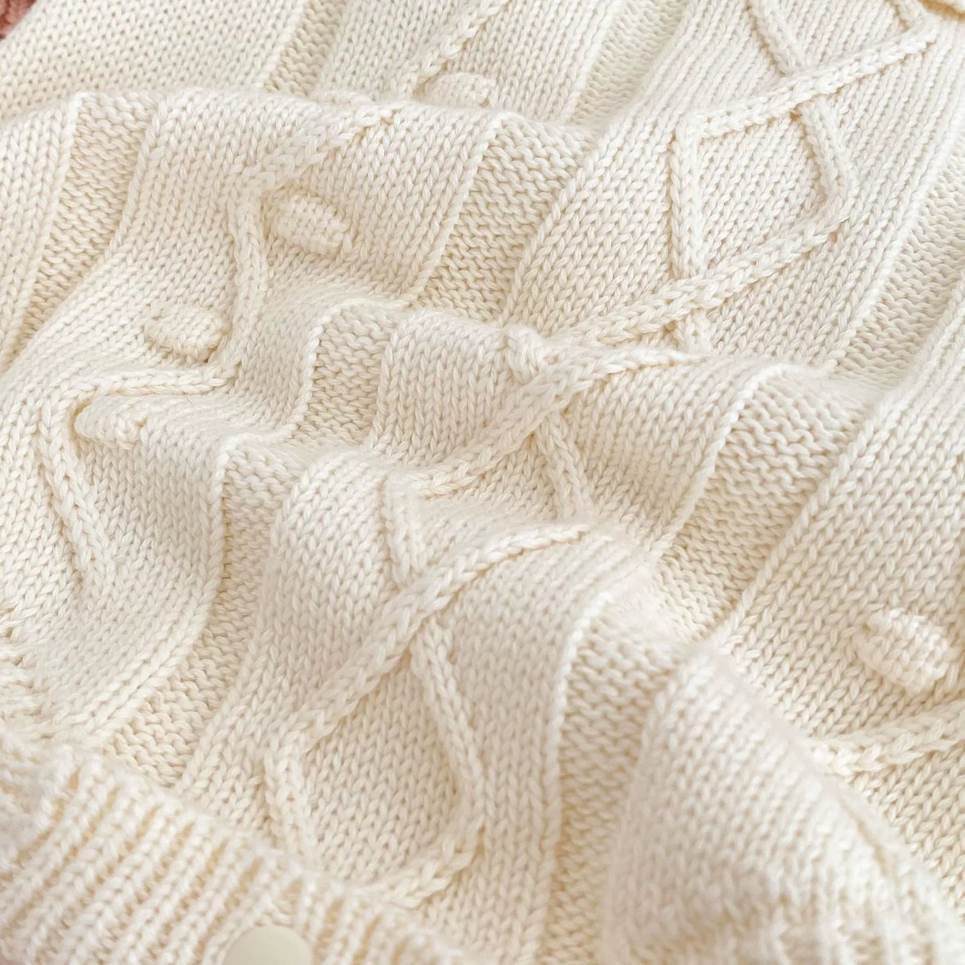 Autumn Arrival Baby Girls Knitted Long Sleeves Geometric Jacquard Pattern Onesies-3