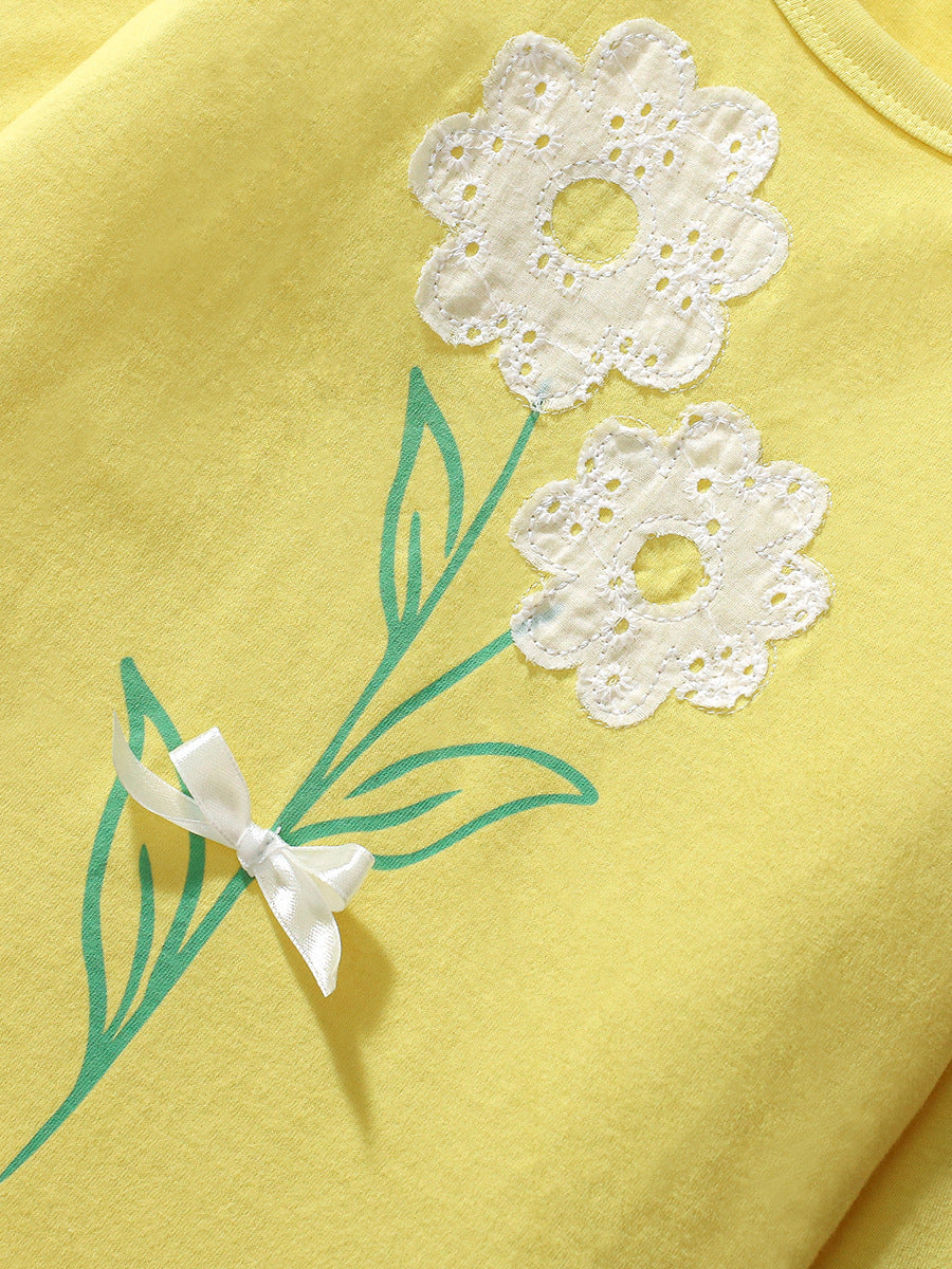 Arrival Autumn Girls’ Cute Flowers Pattern Long Sleeves T-Shirt In European And American Style For Summe-3
