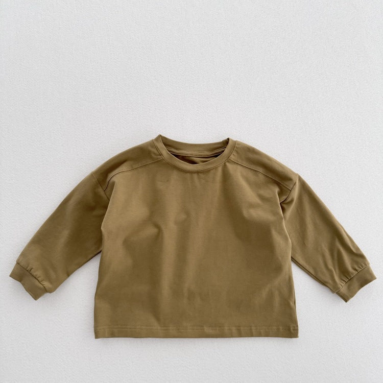 Arrival Kids Unisex Soft Comfortable Long Sleeves Solid Color Top Casual T-shirt-3