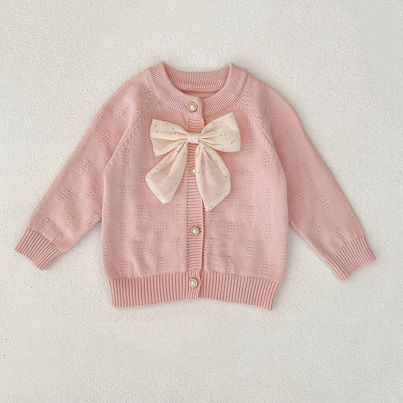 Autumn Arrival Baby Girls Comfortable Butterfly-bow Decorated Knitted Long Sleeves Cardigan-3