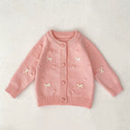 Autumn Arrival Baby Girls Comfortable Mushroom or Butterfly-bows Decorated Knitted Long Sleeves Cardigan-2
