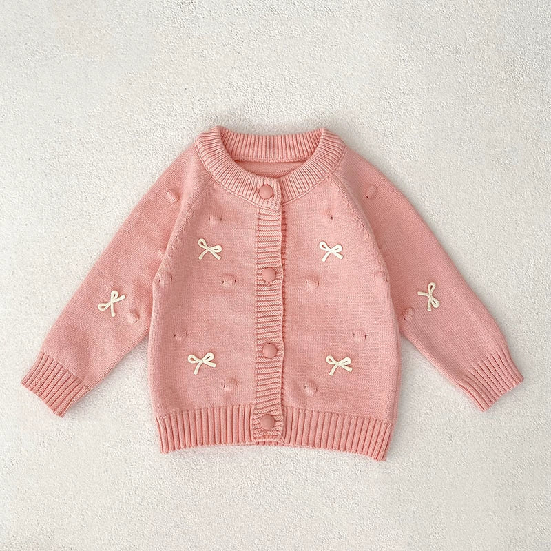 Autumn Arrival Baby Girls Comfortable Mushroom or Butterfly-bows Decorated Knitted Long Sleeves Cardigan-2