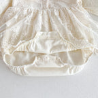 Autumn Arrival Baby Girls Long Sleeves Beige Embroidery Onesies Dress-2